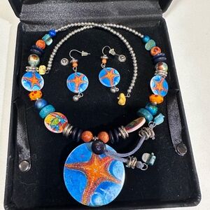 Leoma Lovegrove Starfish and Turtle  Necklace and Dangle Earring Set